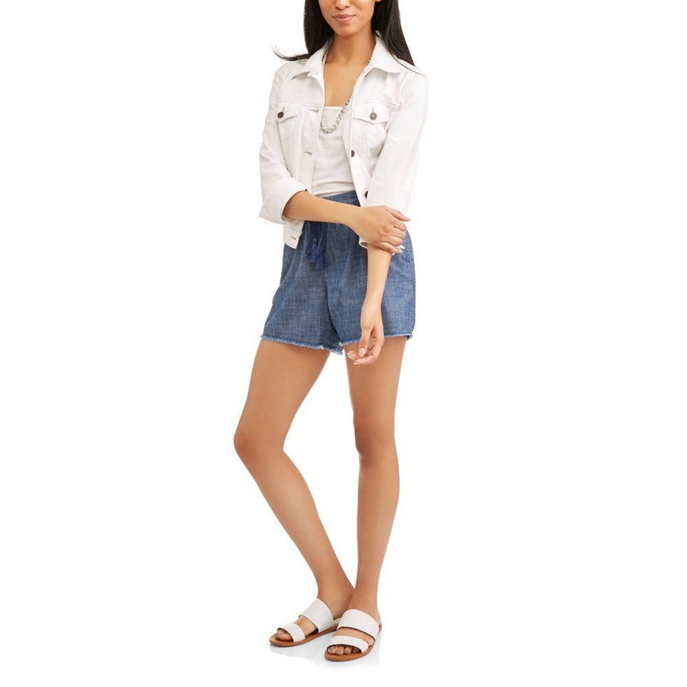 Time and Tru Chambray Jean Cutoff Fringe Shorts XL